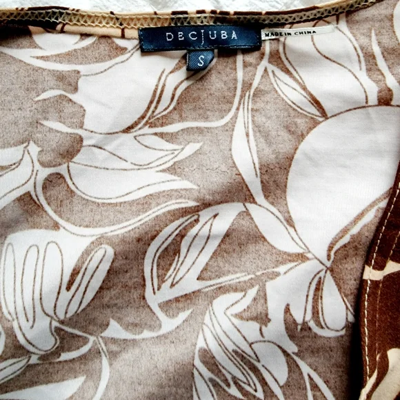 Vintage Y2k, Small, Decjuba, brown + cream, long-sleeve, knee length, wrap dress - Picture 4 of 7